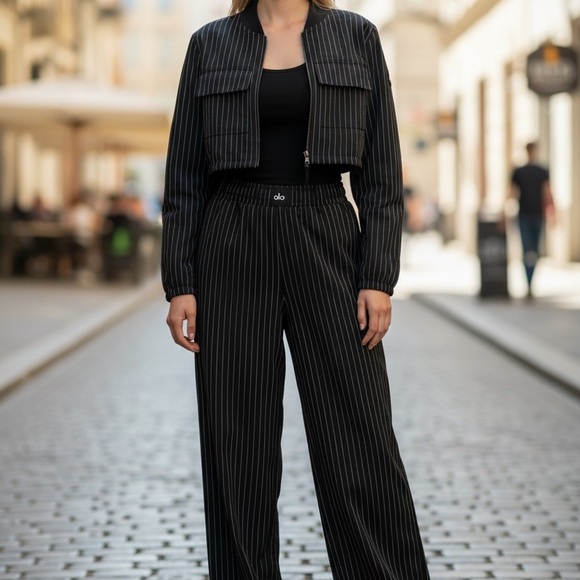 ALO Yoga Navy Pinstripe Wide-Leg Pants - Picture 5 of 5